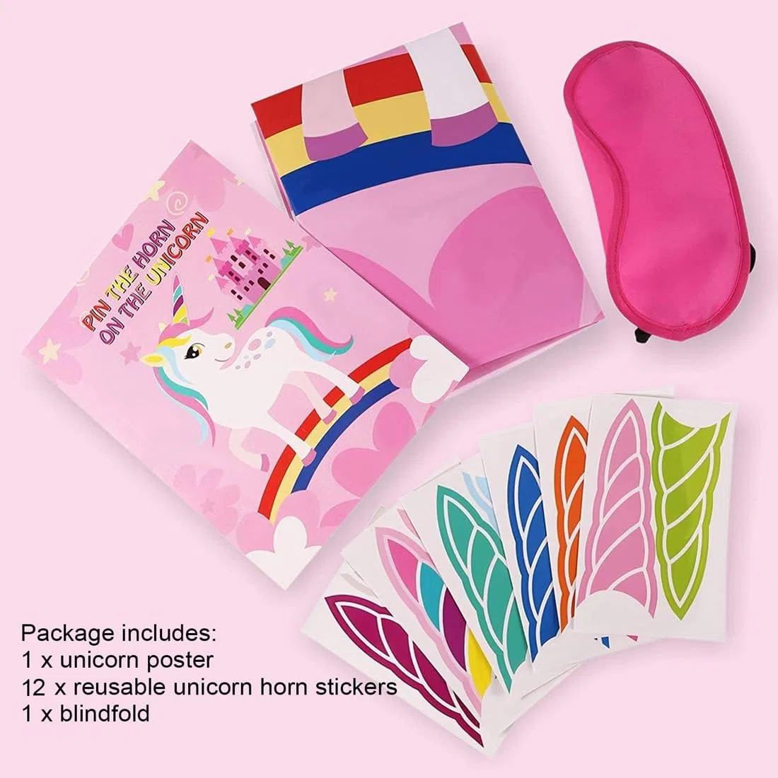 Jeu de Fête Licorne Anniversaire avec Une Affiche 12 Cornes 1 Masque pour Les Yeux de fête de Licorne Décorations de fête d'anniversaire pour Enfants