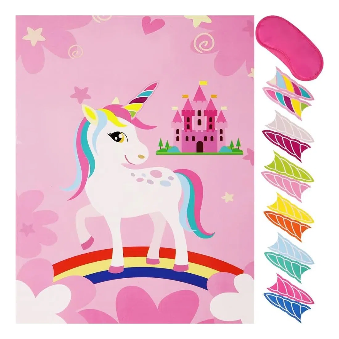 Jeu de Fête Licorne Anniversaire avec Une Affiche 12 Cornes 1 Masque pour Les Yeux de fête de Licorne Décorations de fête d'anniversaire pour Enfants