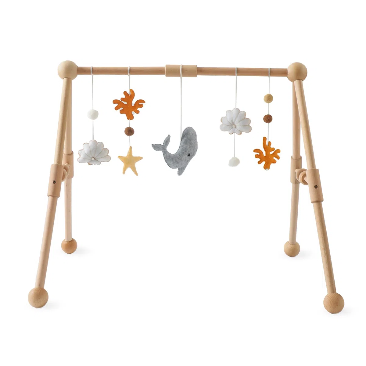 Arche de Jeu en Bois pour bébé avec Jouets détachables en Forme d'animaux Marins à Attraper,Table à Langer lit bébé Parc Arc de Jeu avec Peluche Corail Baleines Dauphins Coquillages