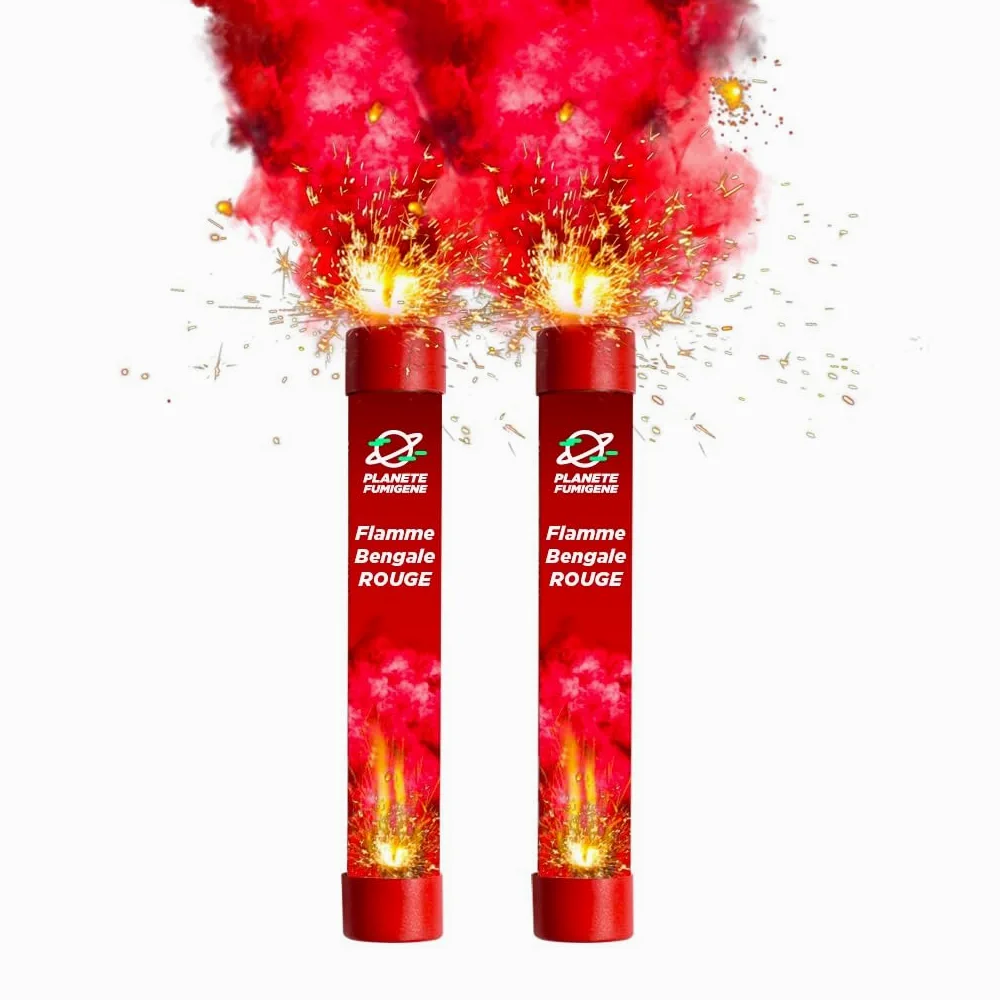 Fumigène Flamme de Bengale ROUGE VIF - Lot de 5 - Torche durée 40 secondes - Allumage à Mèche, fumigene couleur à tenir en Main - idéal pour évènements, supporter sport Catégorie F1