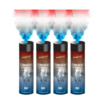 Lot de 4 Fumigènes a Main 1 MINUTE BLEU/BLANC/ROUGE - Déclenchement à Goupille, durée 60 secondes, fumigene FRANCE ALLEZ LES BLEUS - fumigene a main PLANETE FUMIGENE®