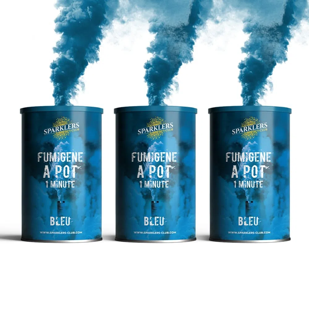 SPARKLERS CLUB Lot de 3 Fumigènes en Pot 1 MINUTE couleur Bleu - Allumage à mèche, durée 60 secondes, fumigene couleur à poser au Sol - fumigene pot au sol Catégorie F1 - LIVRAISON 24/48H