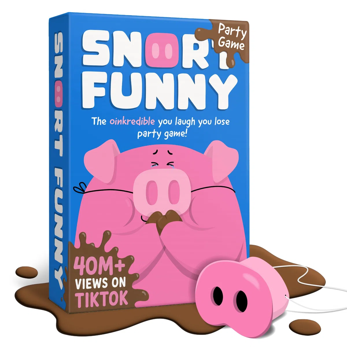 Snort Funny – Jeu de fête Oinkcredible You Laugh You Lose | Jeux familiaux pour enfants et adultes | 150 cartes de défi, 5 museaux de cochon et jetons de boue | Jeux amusants pour amis et famille, 4 à