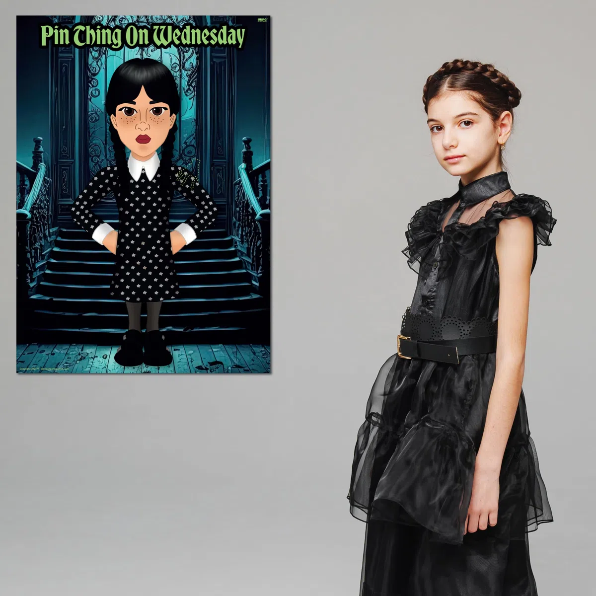 UKPG Jeu de fête d'Halloween – PIN THING ON WEDNESDAY | 20 joueurs | Certificat de gagnant et affiche pour fête d'Halloween, décoration d'Halloween, fête d'anniversaire Addams, jeux d'Halloween