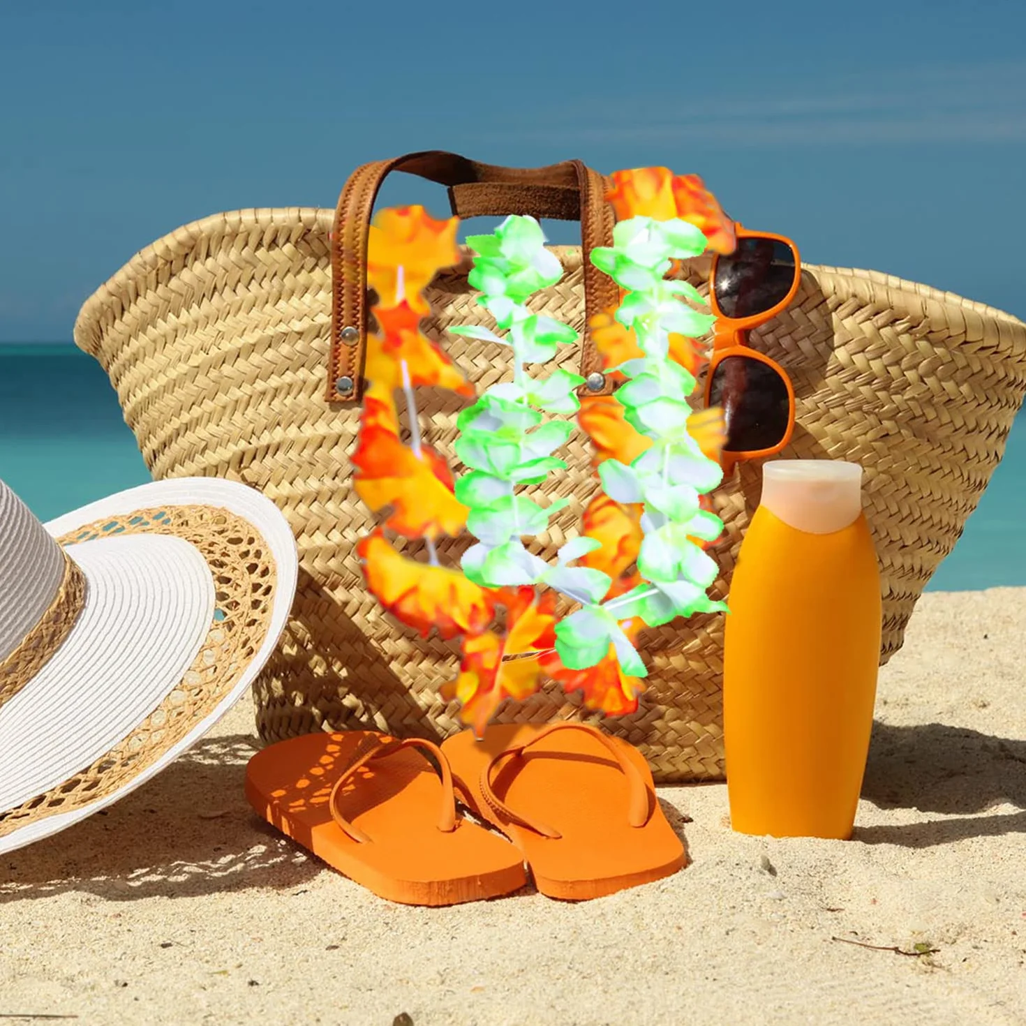 Lot de 100 décorations de fête hawaïennes, 50 styles de collier hawaïen en vrac pour fête hawaïenne tropicale à thème plage, bar de nuit, Luau, Aloha, vacances à la plage