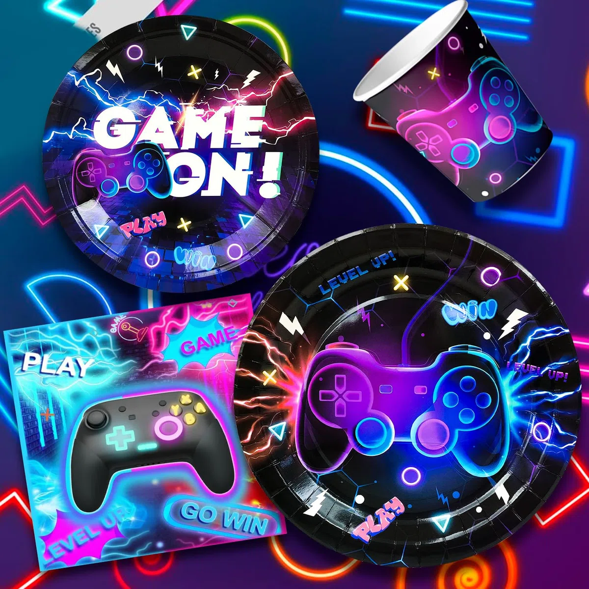 Vaisselle de Fête Jeu Vidéo, Fournitures de Fête D'anniversaire de Jeu - Assiettes Serviettes Nappe etc Vaisselle de Decoration Anniversaire Jeu Vidéo Décoration D'anniversaire Jeu Vidéo pour Garçons