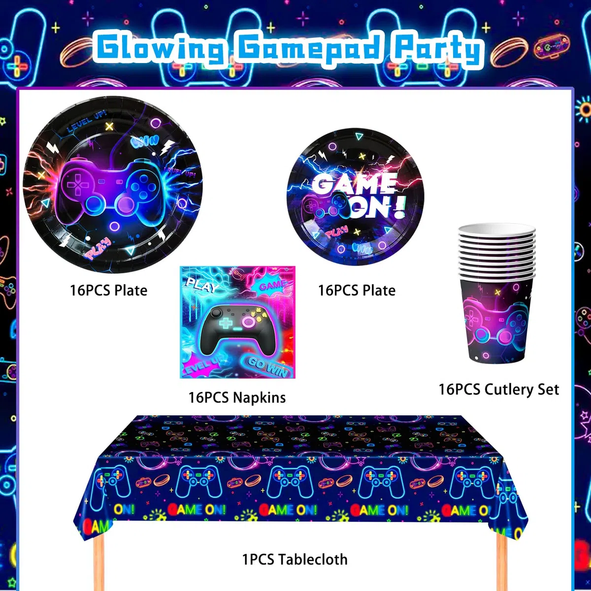 Vaisselle de Fête Jeu Vidéo, Fournitures de Fête D'anniversaire de Jeu - Assiettes Serviettes Nappe etc Vaisselle de Decoration Anniversaire Jeu Vidéo Décoration D'anniversaire Jeu Vidéo pour Garçons