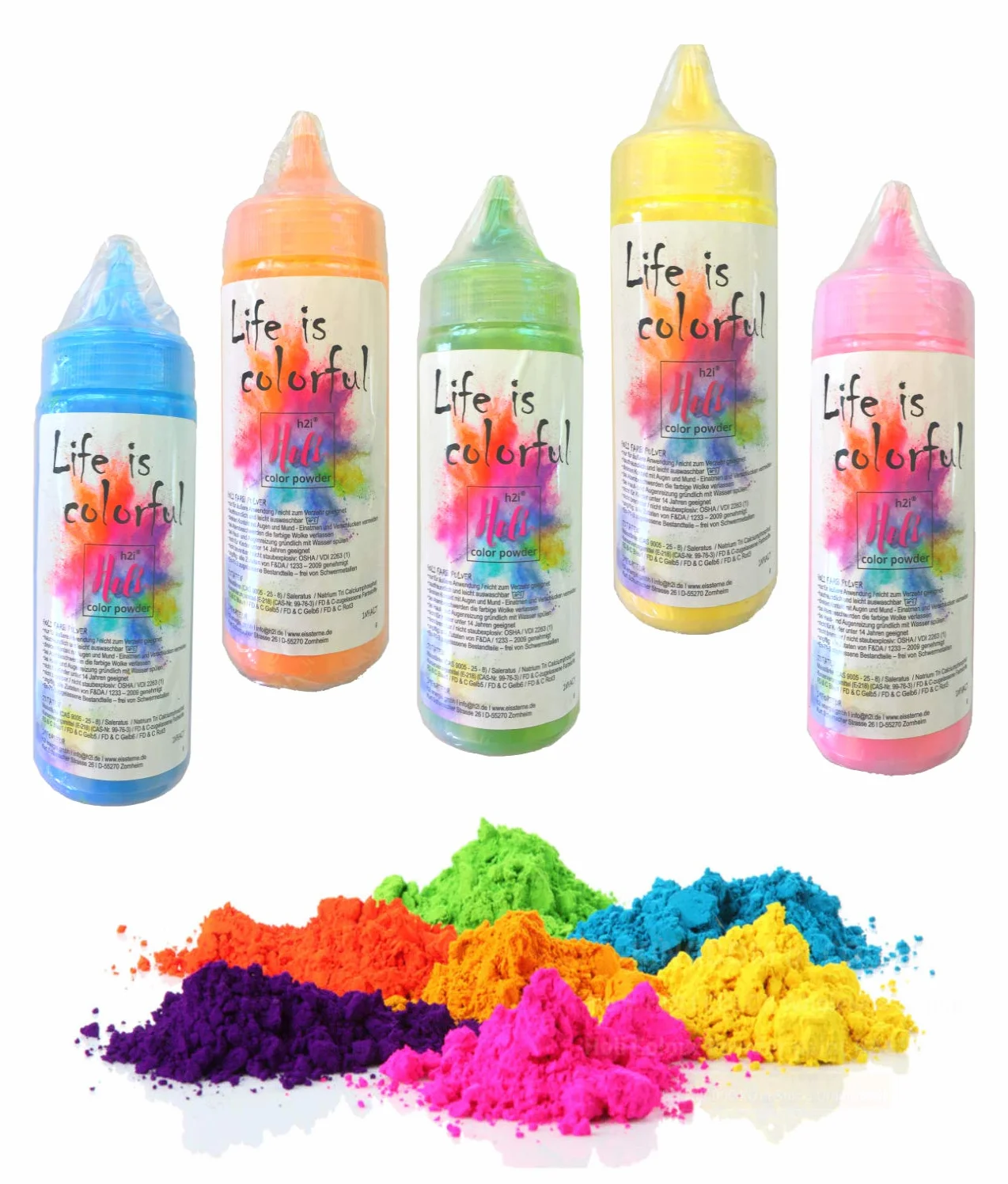 H2i - Lot de 5 canons Holi-Powder en 5 couleurs mélangées - Bombe de couleur - Pour fête amusante - 60 g par pièce
