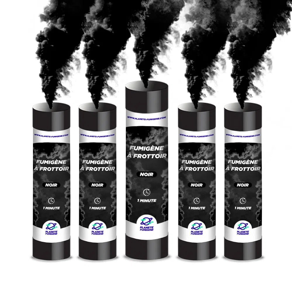 Fumigène a Main 1 MINUTE couleur Noir - Lot de 5 - Allumage Frottoir, durée 60 secondes, fumigene couleur à tenir en Main - fumigene a main - Catégorie F1 - LIVRAISON 24/48H