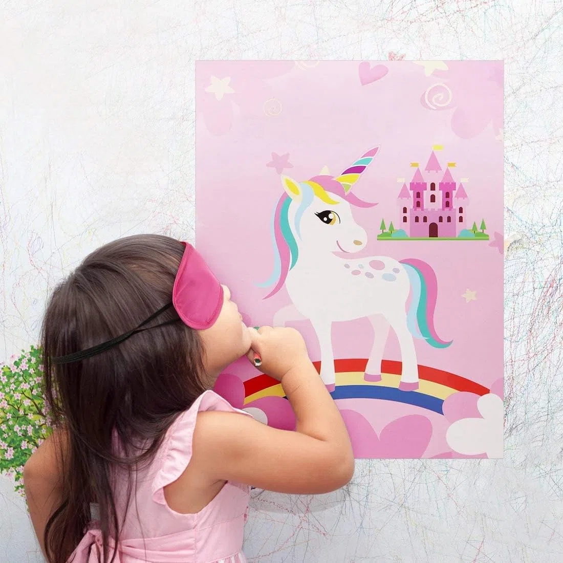 Jeu de Fête Licorne Anniversaire avec Une Affiche 12 Cornes 1 Masque pour Les Yeux de fête de Licorne Décorations de fête d'anniversaire pour Enfants