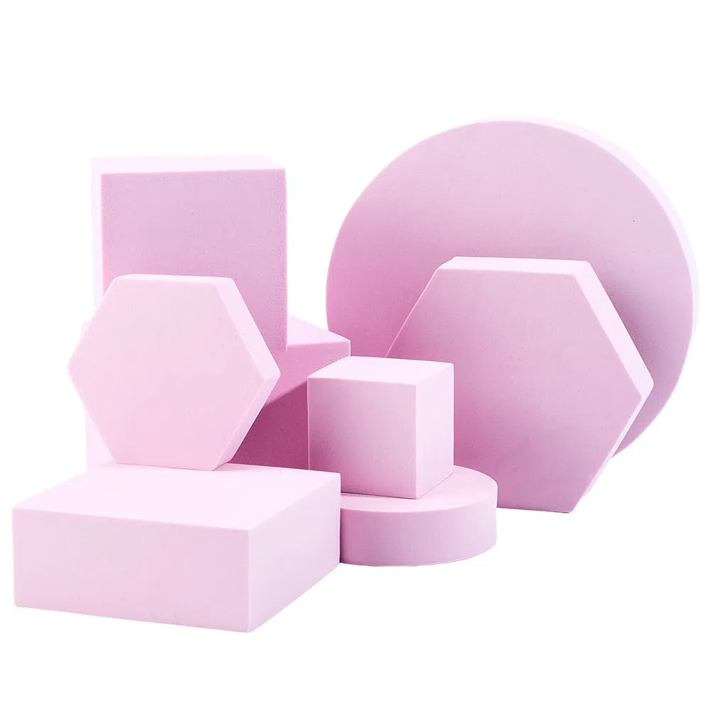 CREATCABIN 8ensemble D'Accessoires Photo Forme Cube Géométrique 8styles Socles D'Affichage Mousse Dure Accessoires Photo Carrés Hexagonaux Ronds Fond Photographie pour Produits Bijoux Cosmétiques Rose