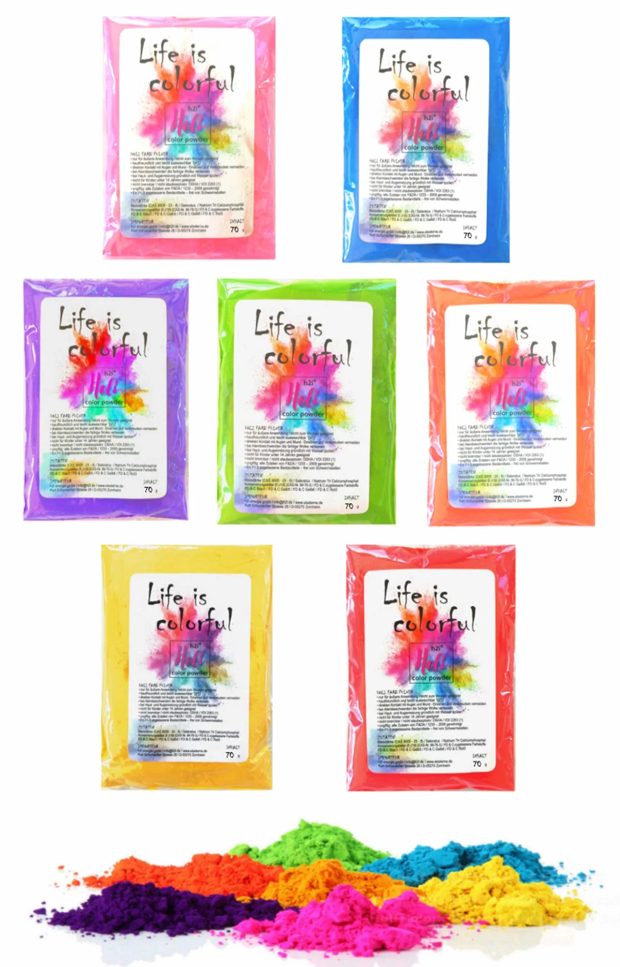 H2i - Lot de 5 canons Holi-Powder en 5 couleurs mélangées - Bombe de couleur - Pour fête amusante - 60 g par pièce
