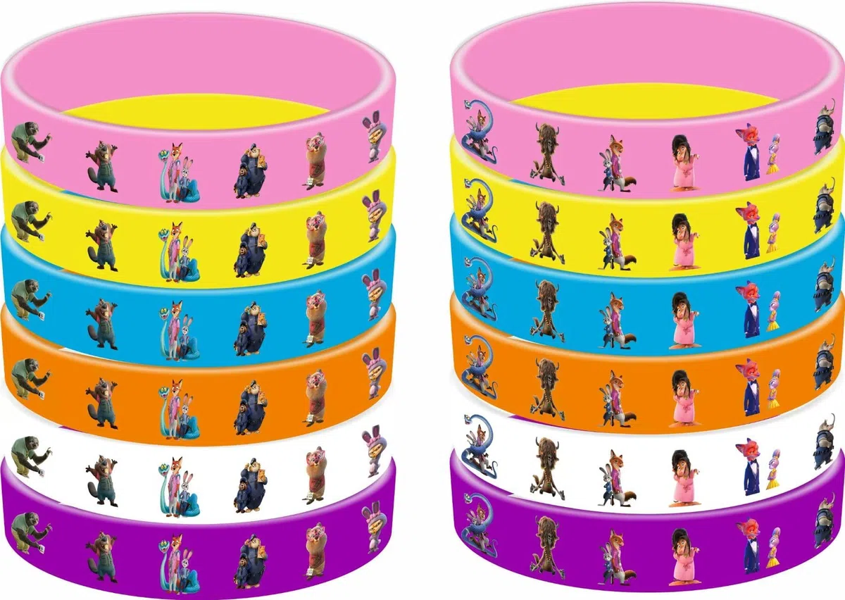 Ensemble de décorations de fête d'anniversaire Zootopia2 incluant 12 bracelets, 12 épingles acryliques, 12 porte-clés, 50 autocollants, pour fête sur le thème de dessin animé pour garçons et