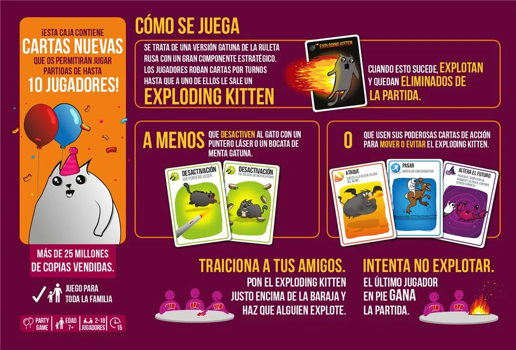 Exploding Kittens Party Pack EKIEK04ES Jeu de société 2-10 joueurs - Version Espagnole