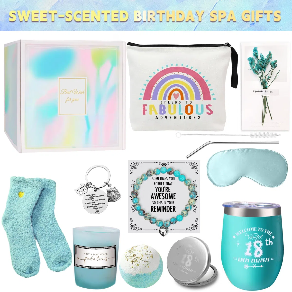 Cadeau de 18e anniversaire pour filles, idée cadeau pour elle, ensemble cadeau d’anniversaire pour fille de 18 ans, sœur, meilleure amie, petite amie, idées cadeau née en 2007