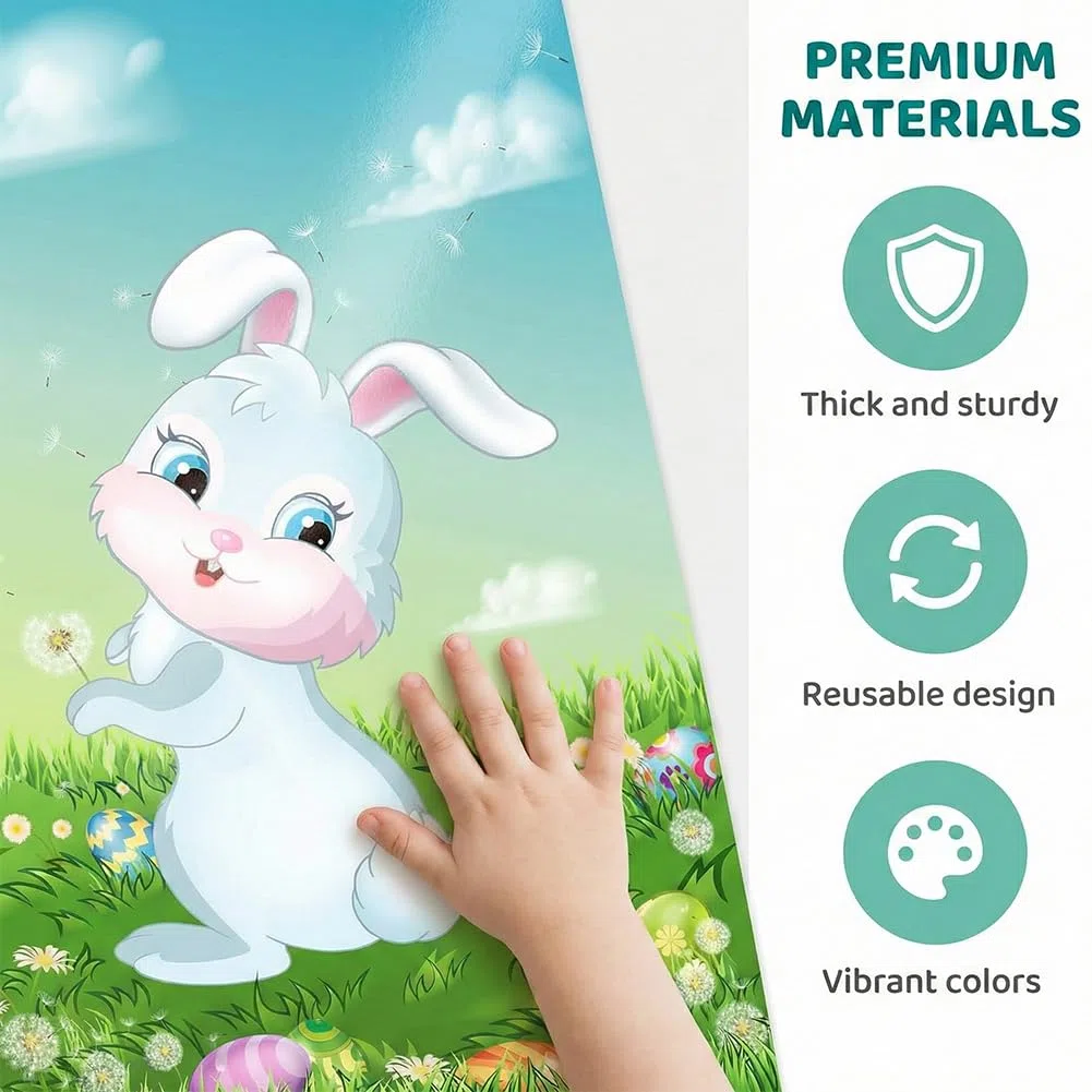 Jeu de Fête Pâques Pin The Tail on The Rabbit Party Games, 1 Grand Poster Lapin, 24 Autocollants Queue de Lapin, 2 Masque pour Les Yeux, Décoration de fête de Pâques
